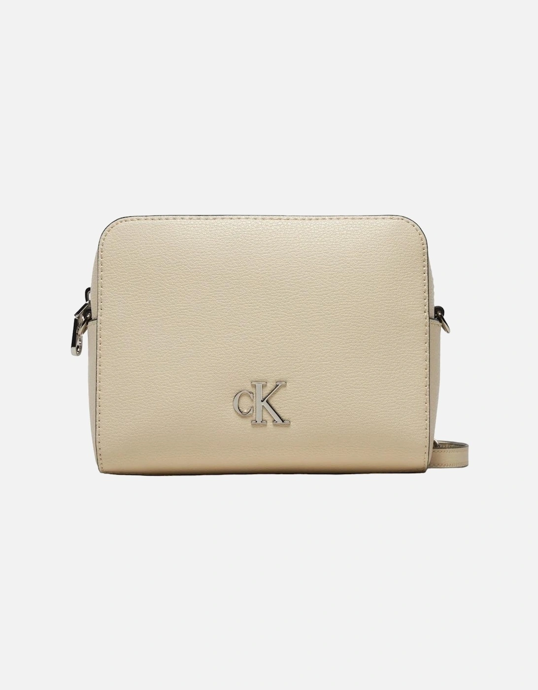 Beige Zippered Shoulder Bag in Polyurethane Material Women