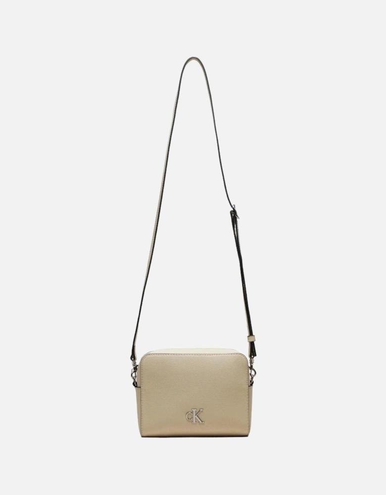 Beige Zippered Shoulder Bag in Polyurethane Material Women