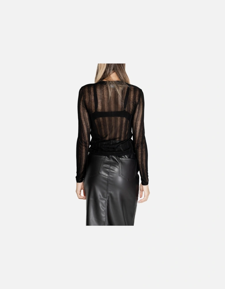 Black Plain Knit Round Neck Sweater Women Knitwear