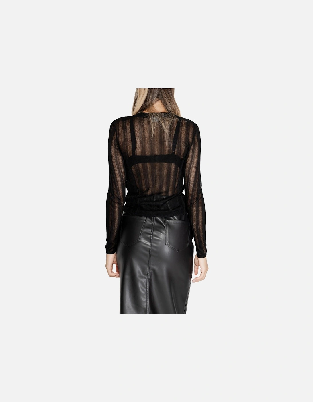 Black Plain Knit Round Neck Sweater Women Knitwear