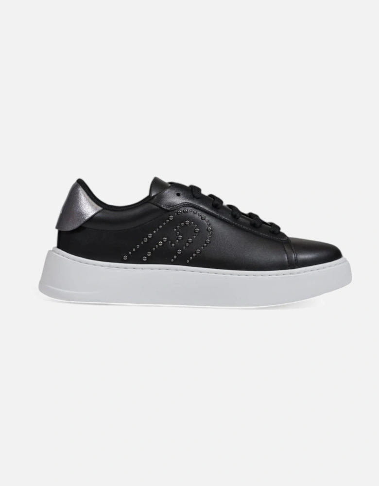 Black Leather Sneakers with Rubber Sole and Laces Women