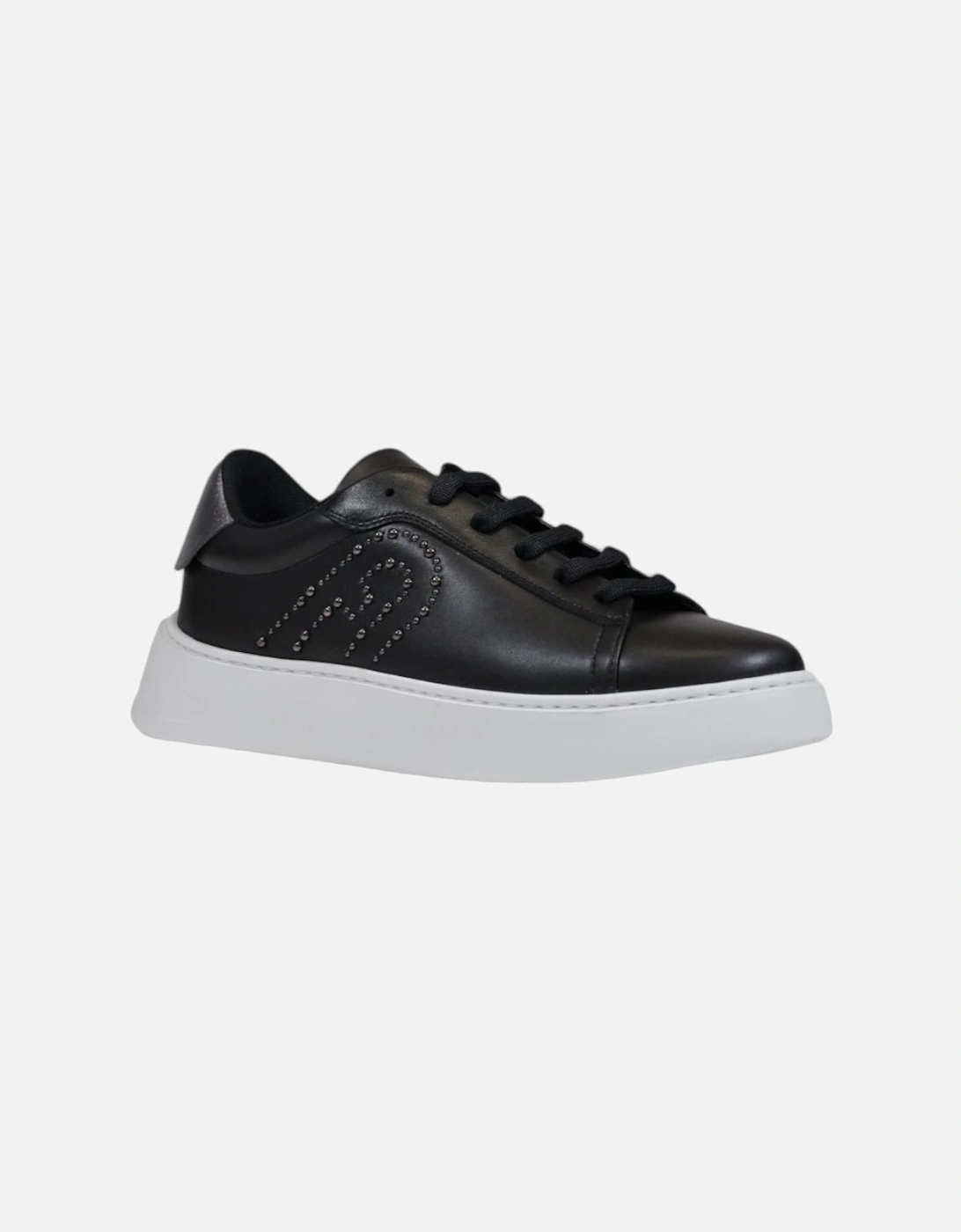 Black Leather Sneakers with Rubber Sole and Laces Women