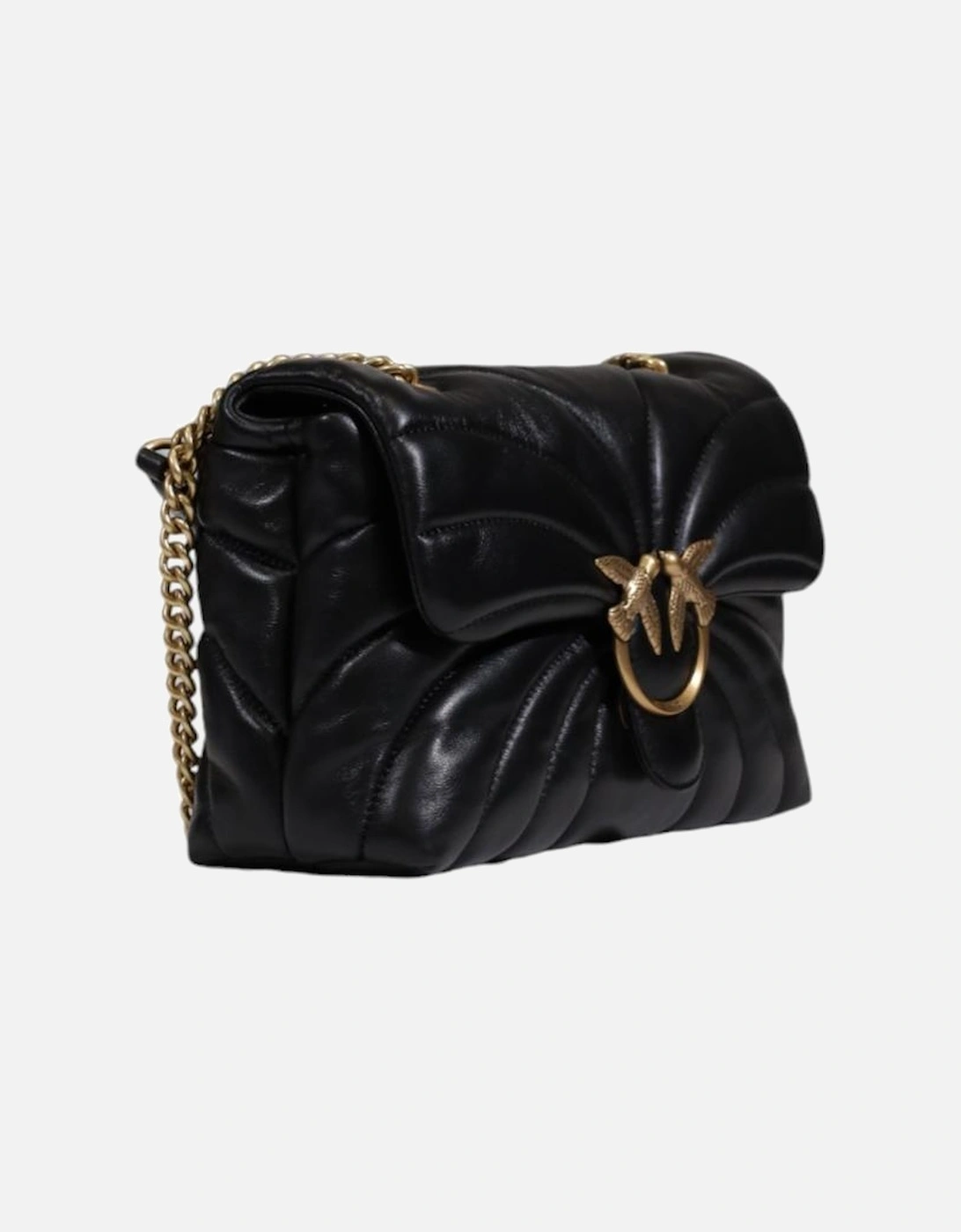 Black Leather Shoulder Bag with Clip Fastening Women