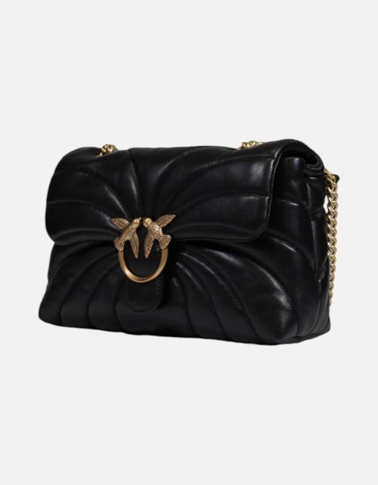 Black Leather Shoulder Bag with Clip Fastening Women