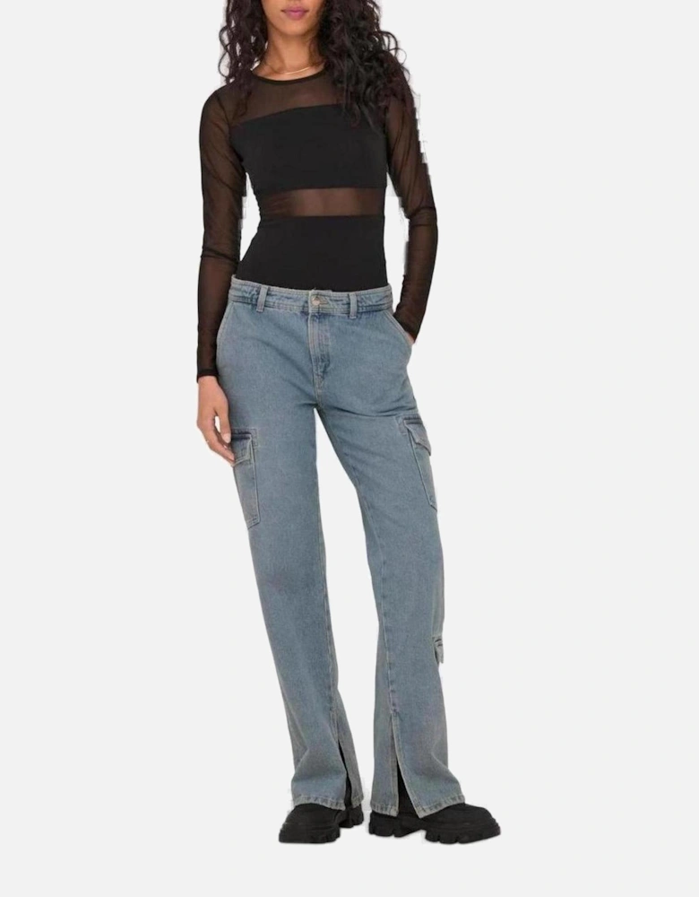 Womens Long Sleeve Black Cotton Blend Underwear