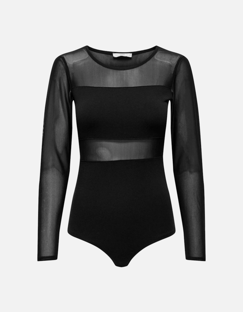 Womens Long Sleeve Black Cotton Blend Underwear