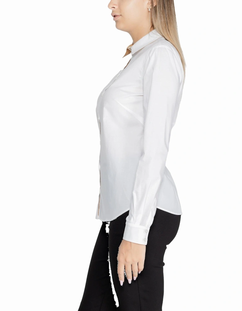 White Plain Long Sleeve Shirt with Button Fastening Women