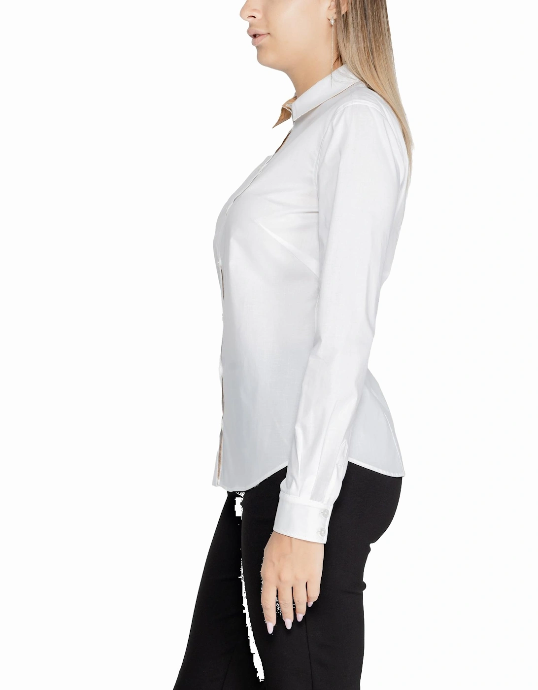 White Plain Long Sleeve Shirt with Button Fastening Women
