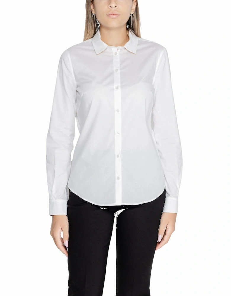 White Plain Long Sleeve Shirt with Button Fastening Women