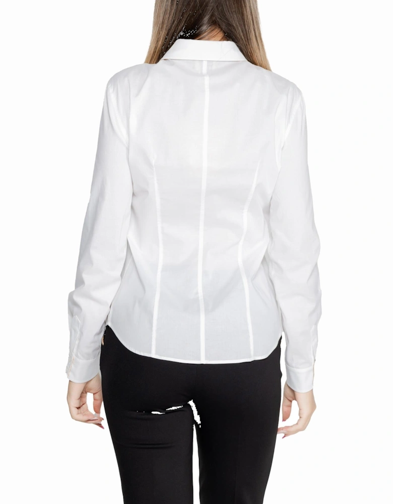 White Plain Long Sleeve Shirt with Button Fastening Women