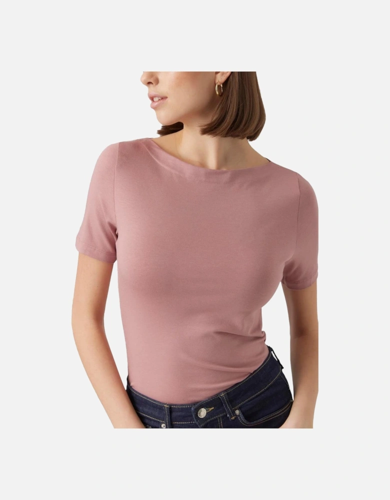 Plain Pink Slip-On Round Neck Top for Women