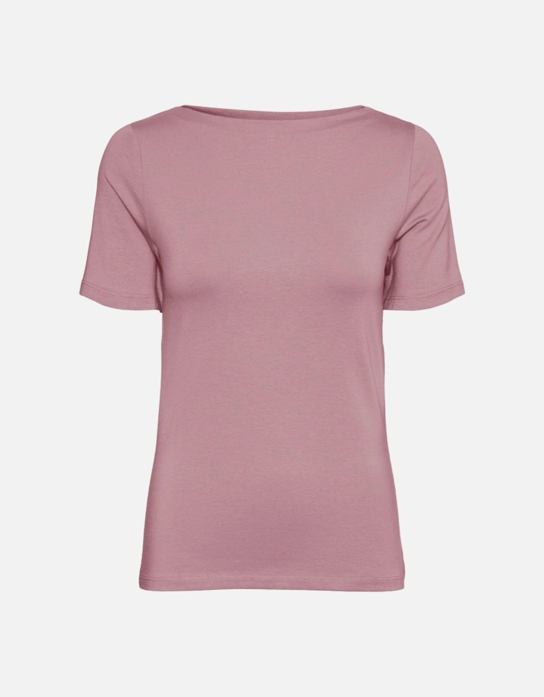 Plain Pink Slip-On Round Neck Top for Women