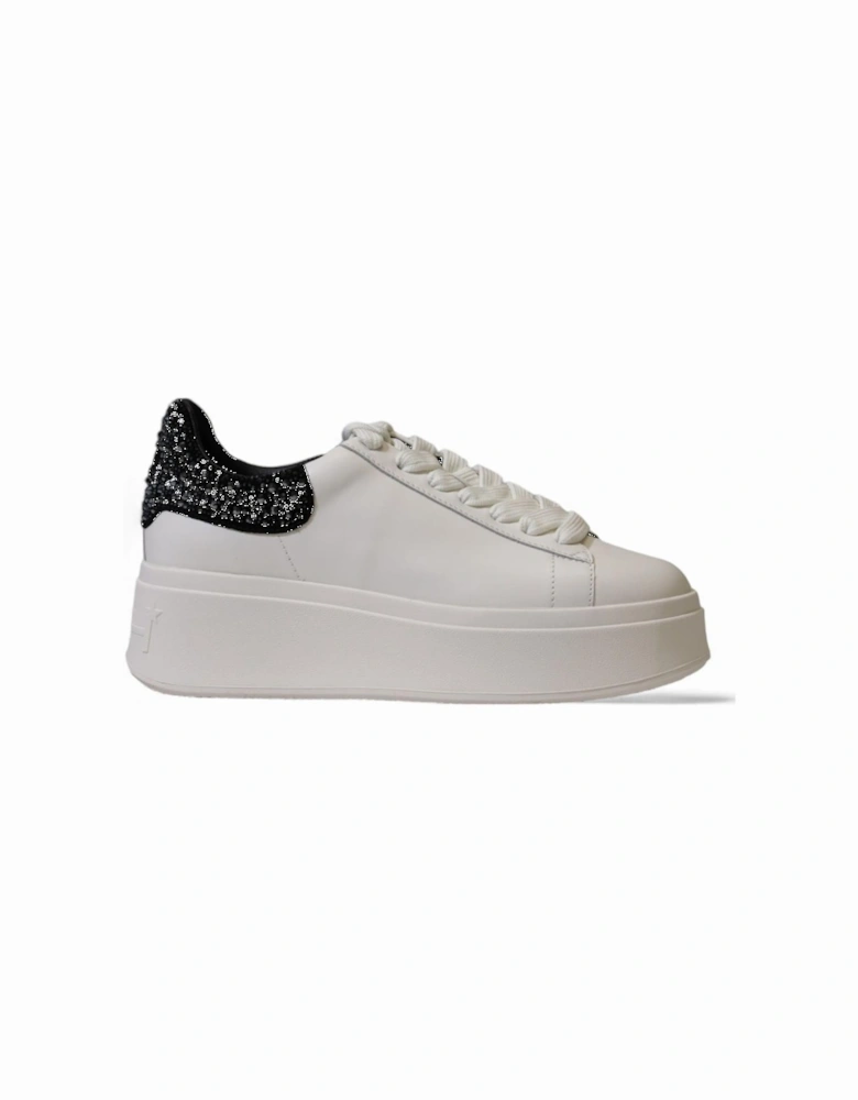 White Leather and Fabric Sneakers with Rubber Sole Women