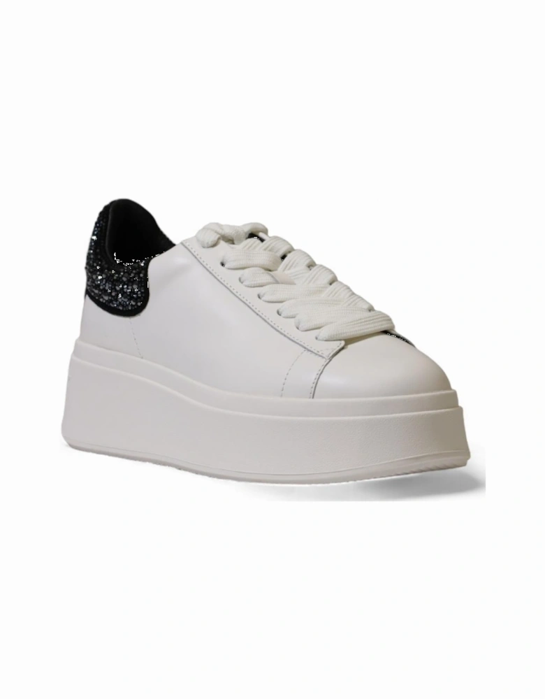 White Leather and Fabric Sneakers with Rubber Sole Women