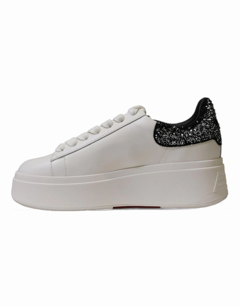 White Leather and Fabric Sneakers with Rubber Sole Women