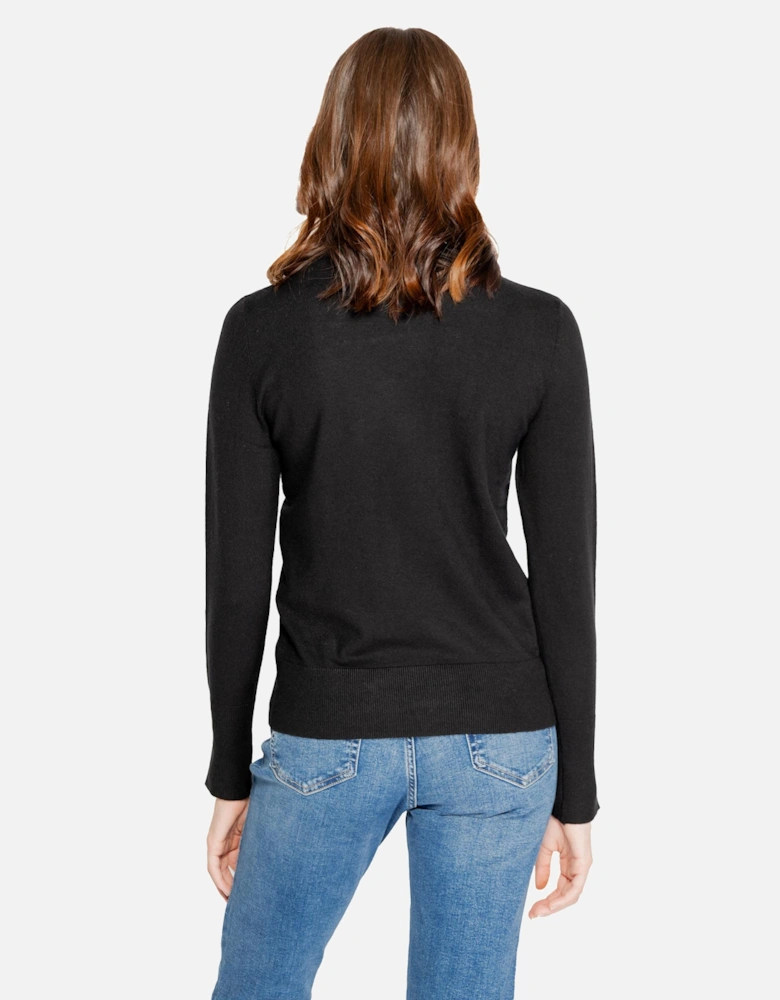 Black Plain Knit Round Neck Sweater Women Knitwear