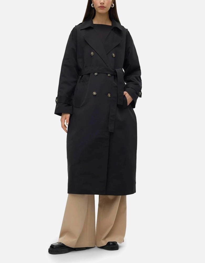 Black Plain Buttoned Jacket - 100% Polyester Women Jackets