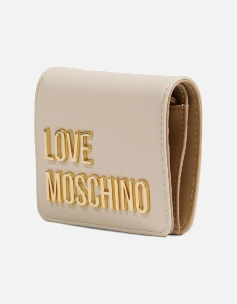 Beige Plain Wallet with Clip Fastening Women