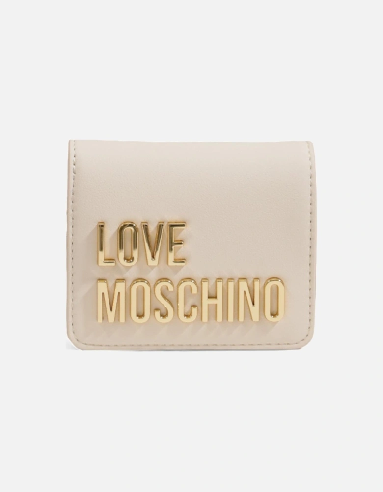 Beige Plain Wallet with Clip Fastening Women