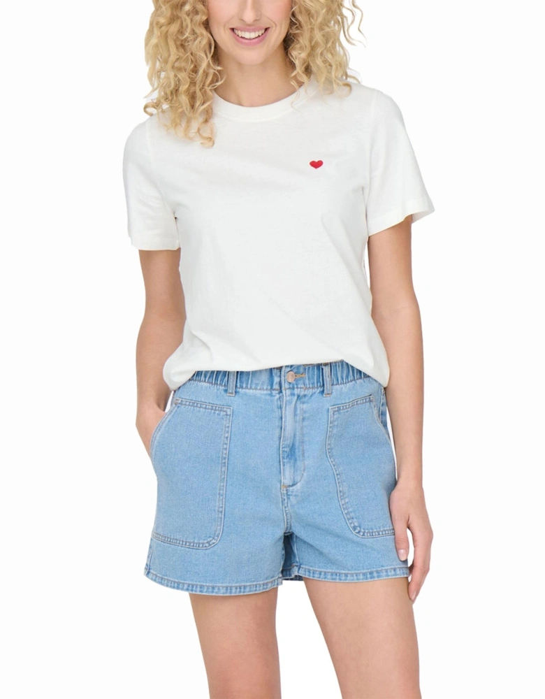 White Short Sleeve Round Neck T-shirt Women Shirts