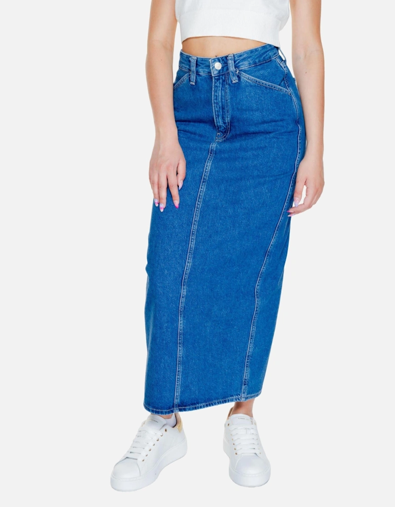 Blue Plain Cotton Womens Skirt