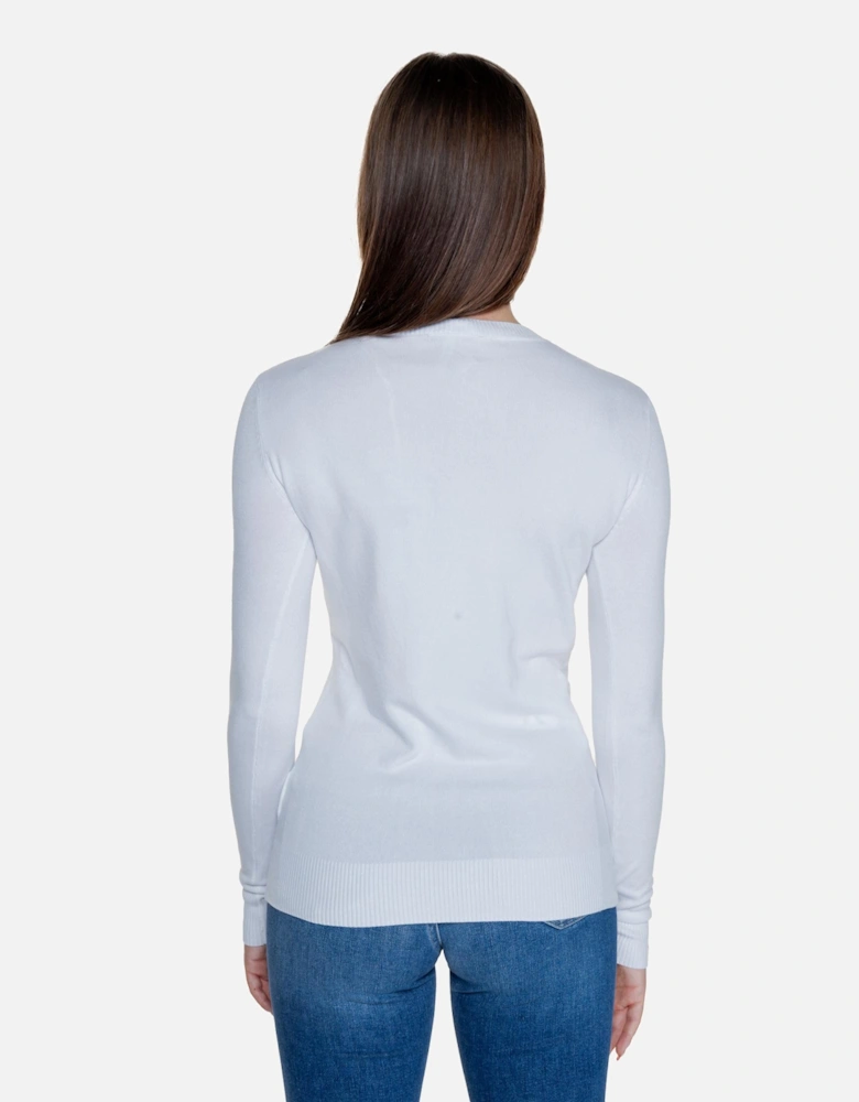 White Knit Long Sleeve Round Neck Sweater Women Knitwear