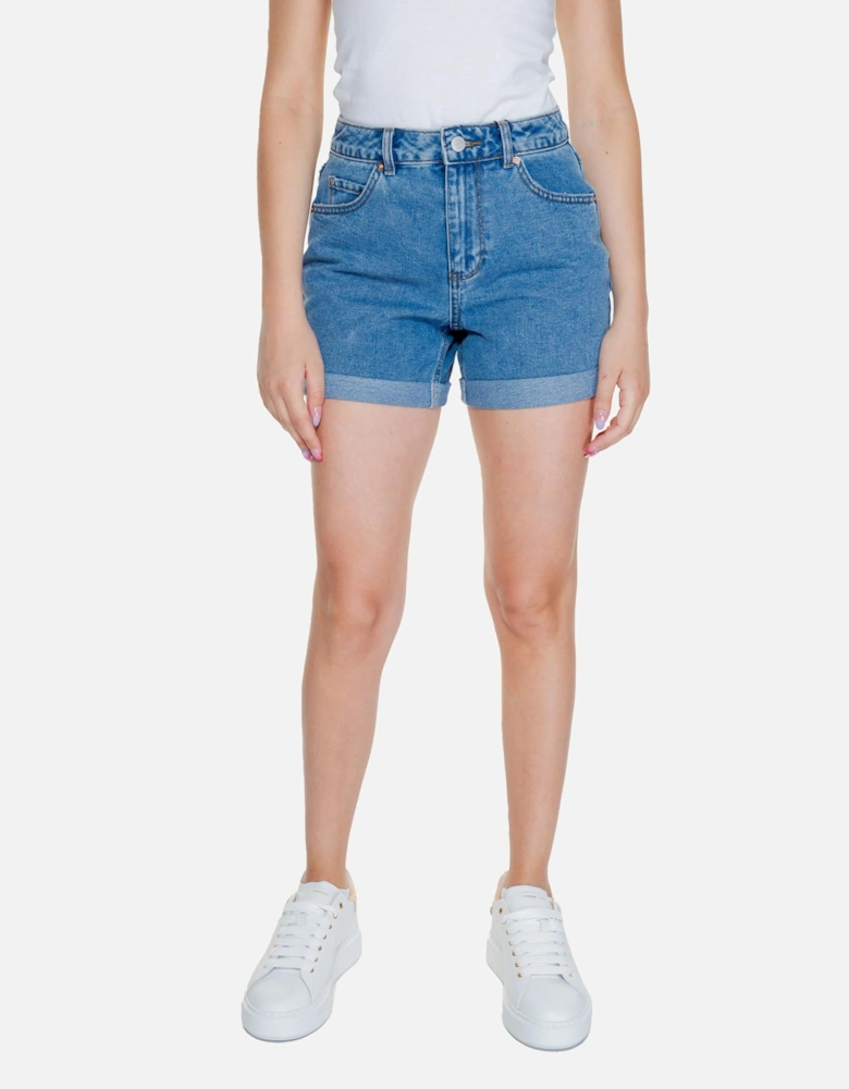 Blue Plain Womens Shorts with Front and Back Pockets
