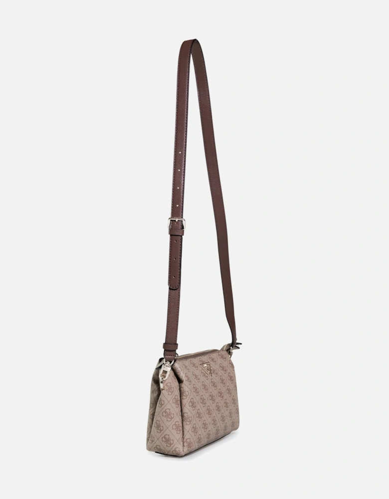 Beige Printed Shoulder Bag with Zip Fastening Women