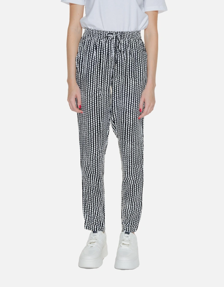 Geometric Pattern Black Trousers with Laces Women