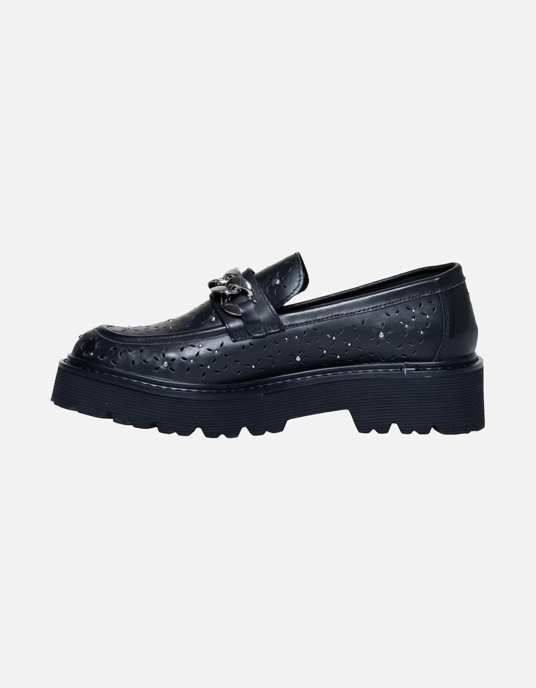 Black Leather Slip-On Shoes with Platform Women Slip Ons