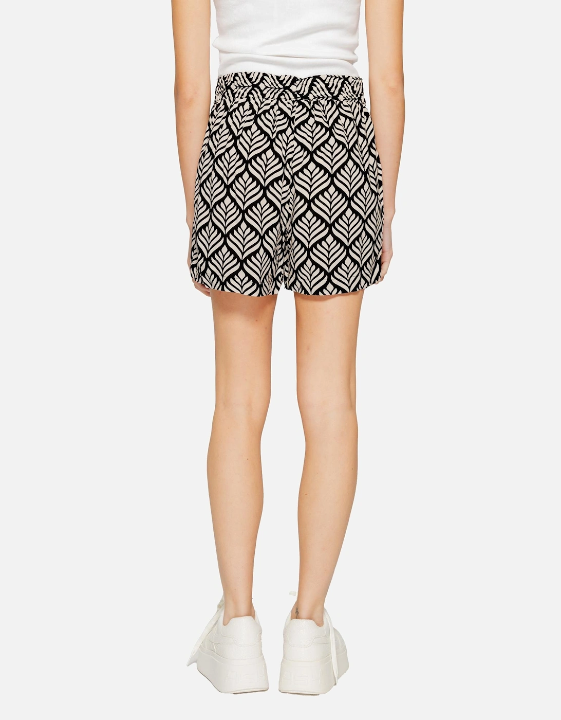 Geometric Lace-Up Black Shorts Women