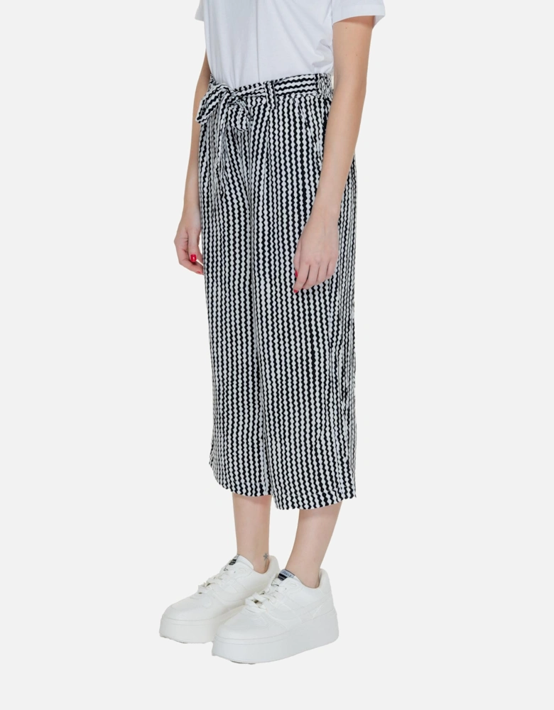 Geometric Pattern Black Trousers with Front Pockets Women