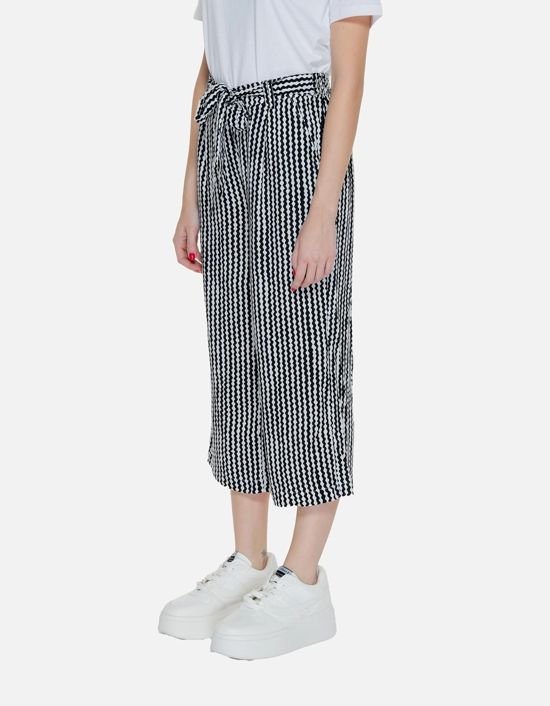 Geometric Pattern Black Trousers with Front Pockets Women