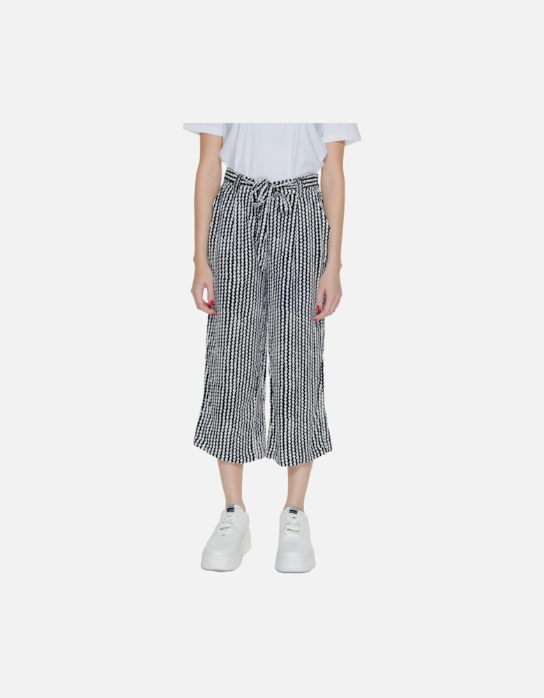 Geometric Pattern Black Trousers with Front Pockets Women
