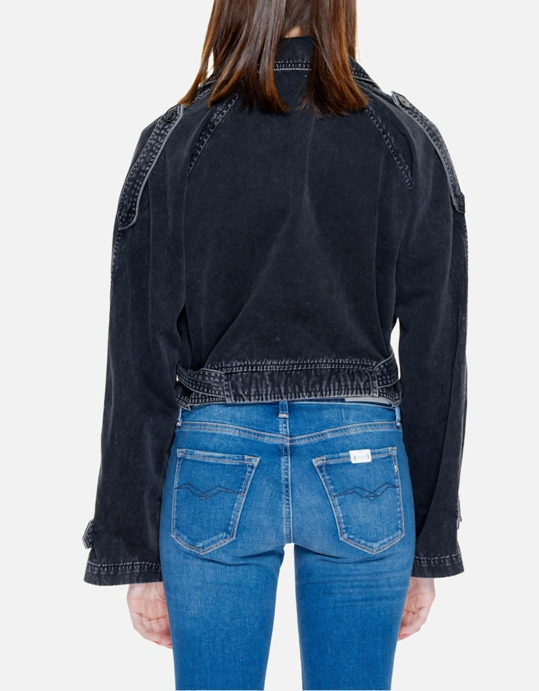 Black Cotton Womens Blazer with Button Fastening and Front Pockets