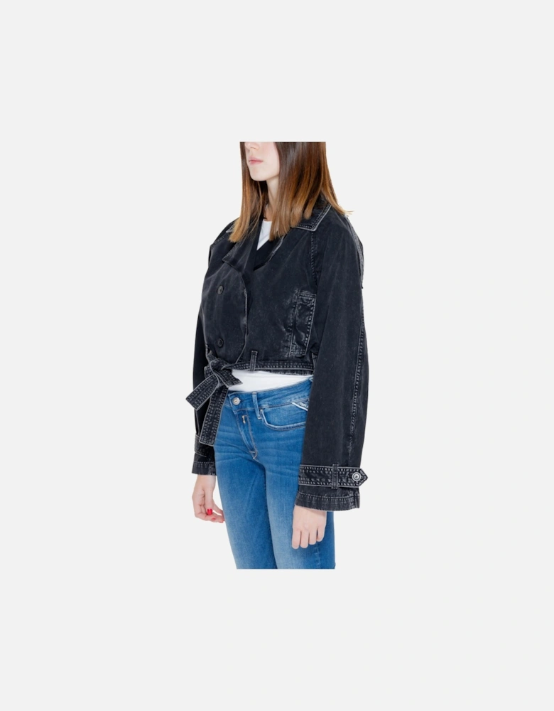 Black Cotton Womens Blazer with Button Fastening and Front Pockets