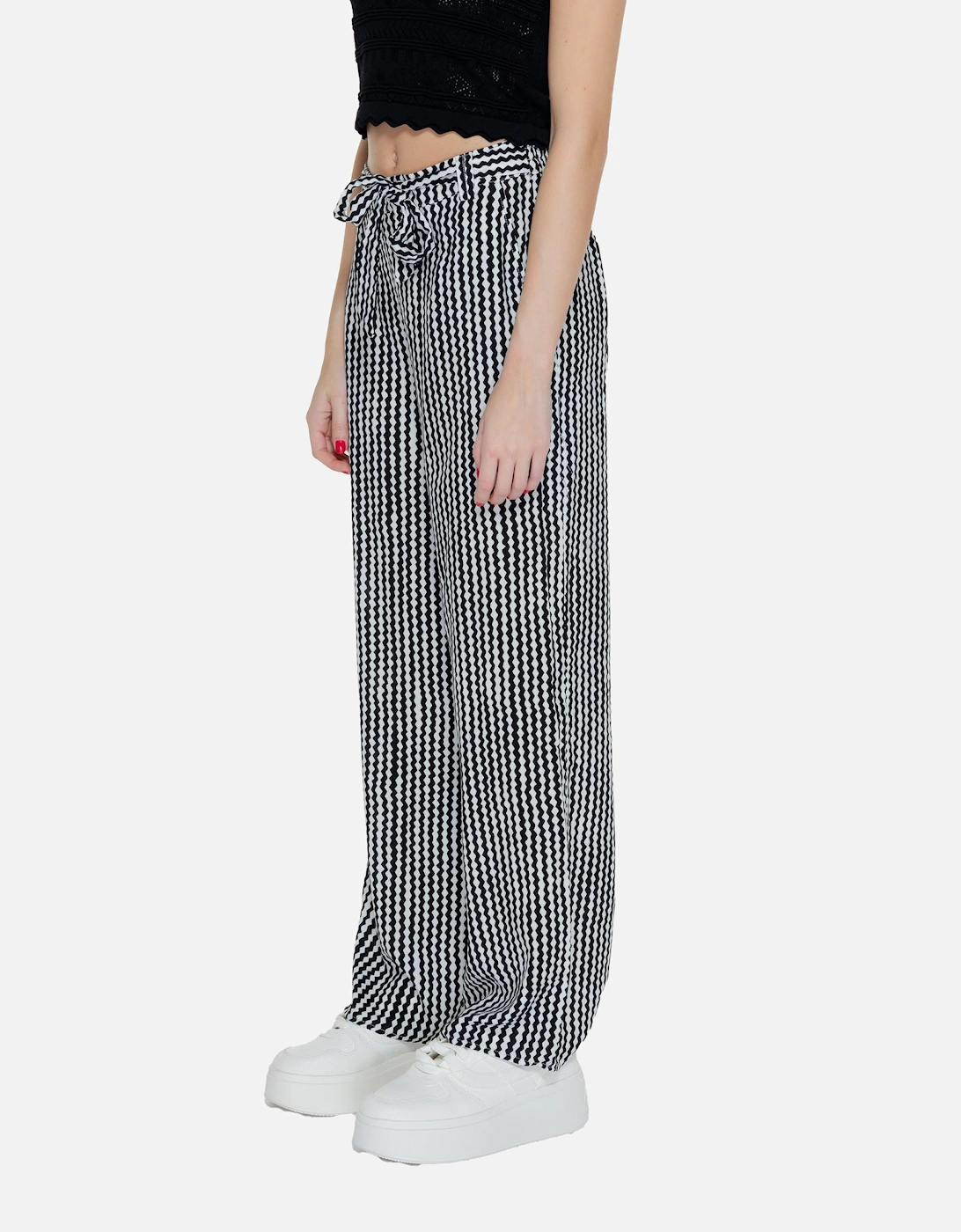 Geometric Black Trousers with Laces Women