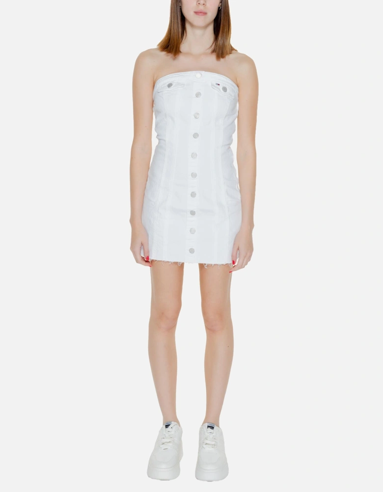 Buttoned White Dress in Cotton-Elastane Blend Women Dresses