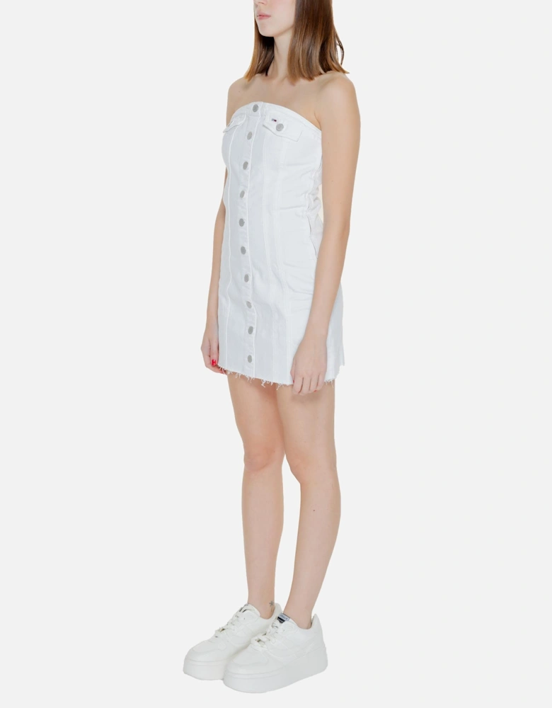 Buttoned White Dress in Cotton-Elastane Blend Women Dresses