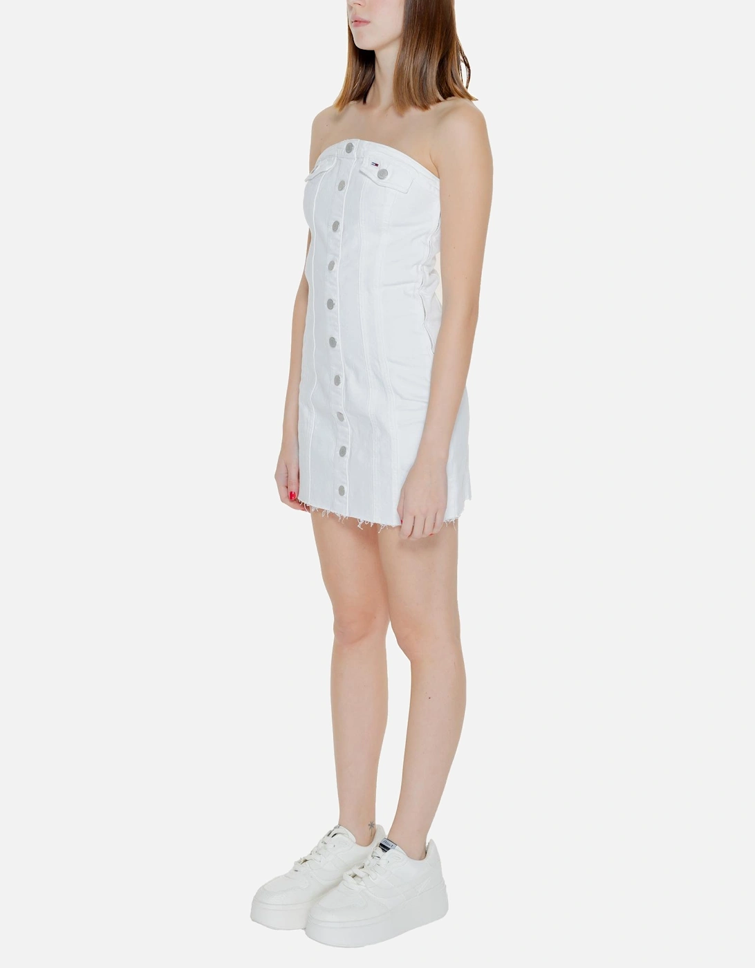 Buttoned White Dress in Cotton-Elastane Blend Women Dresses