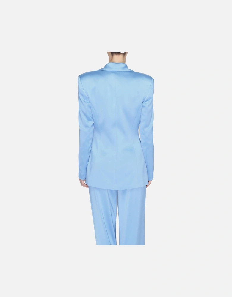 Blue Plain Buttoned Blazer with Low-cut V-neck for Women