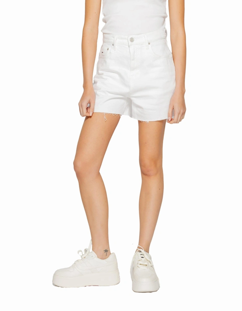 White Cotton Womens Shorts with Zip and Button Fastening