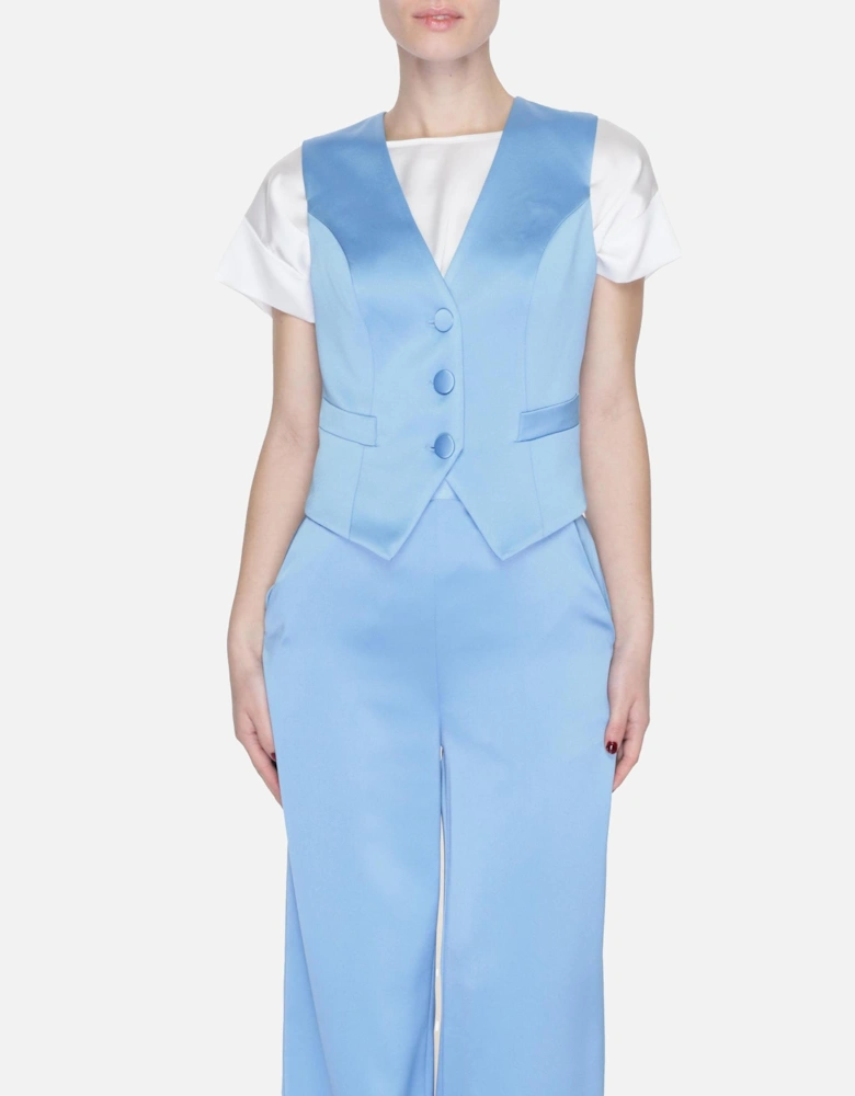 Light Blue Sleeveless Button Gilet for Women