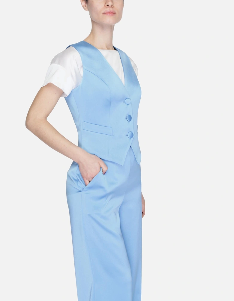 Light Blue Sleeveless Button Gilet for Women