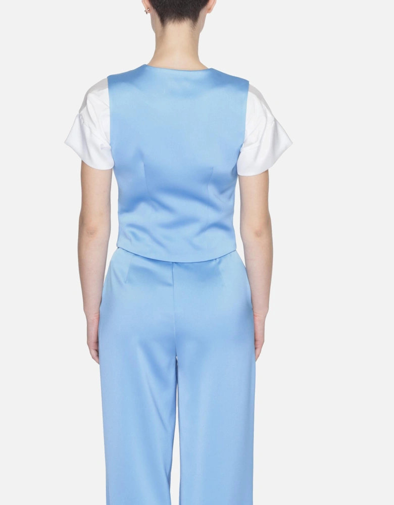 Light Blue Sleeveless Button Gilet for Women