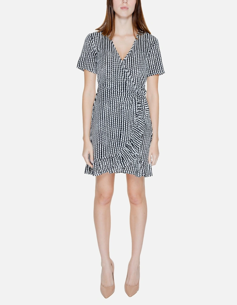 Geometric V-Neck Short Sleeve Black Dress Women Dresses
