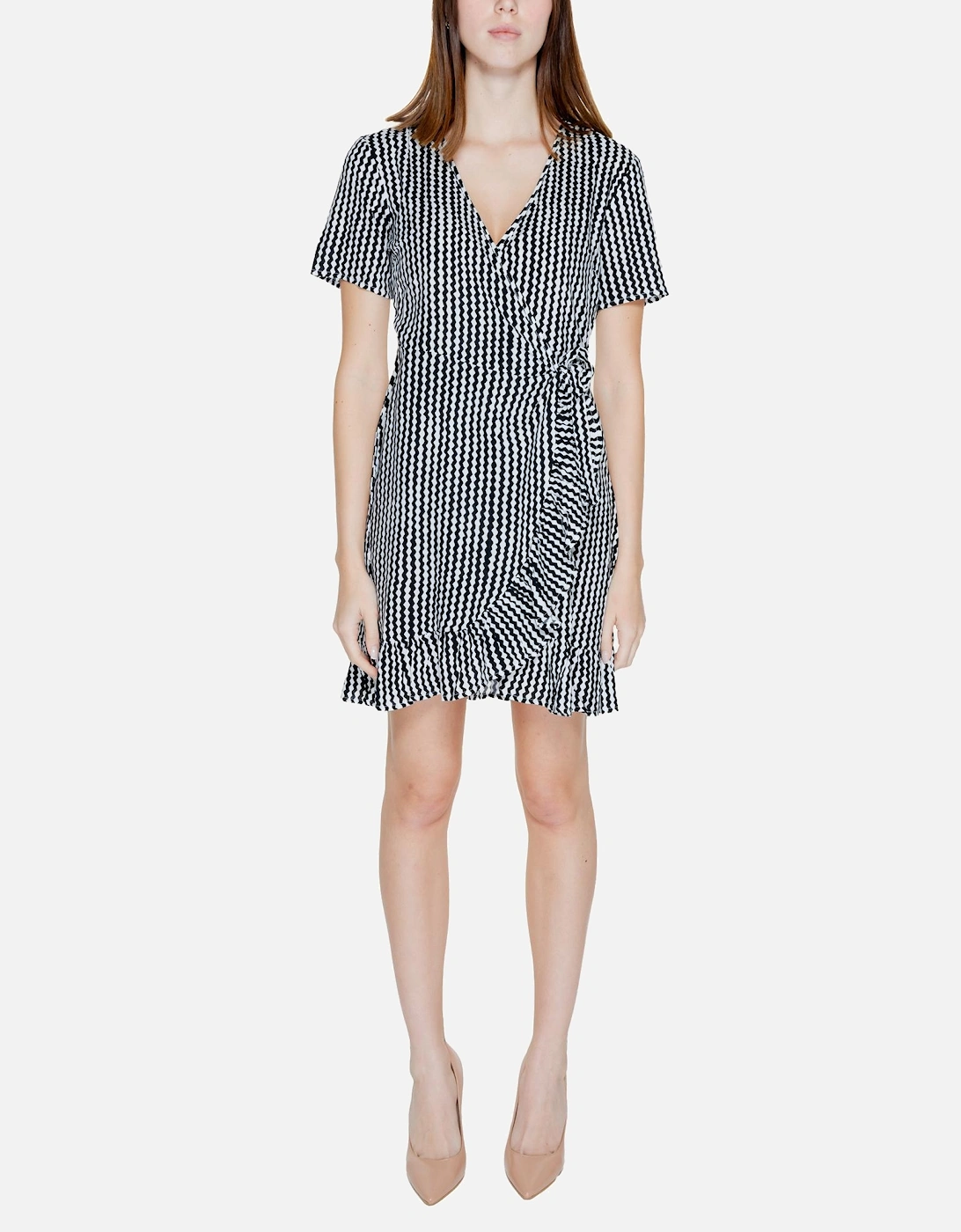 Geometric V-Neck Short Sleeve Black Dress Women Dresses, 4 of 3