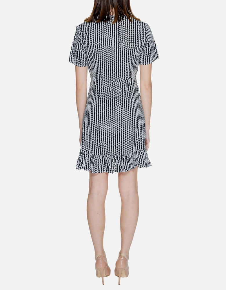 Geometric V-Neck Short Sleeve Black Dress Women Dresses