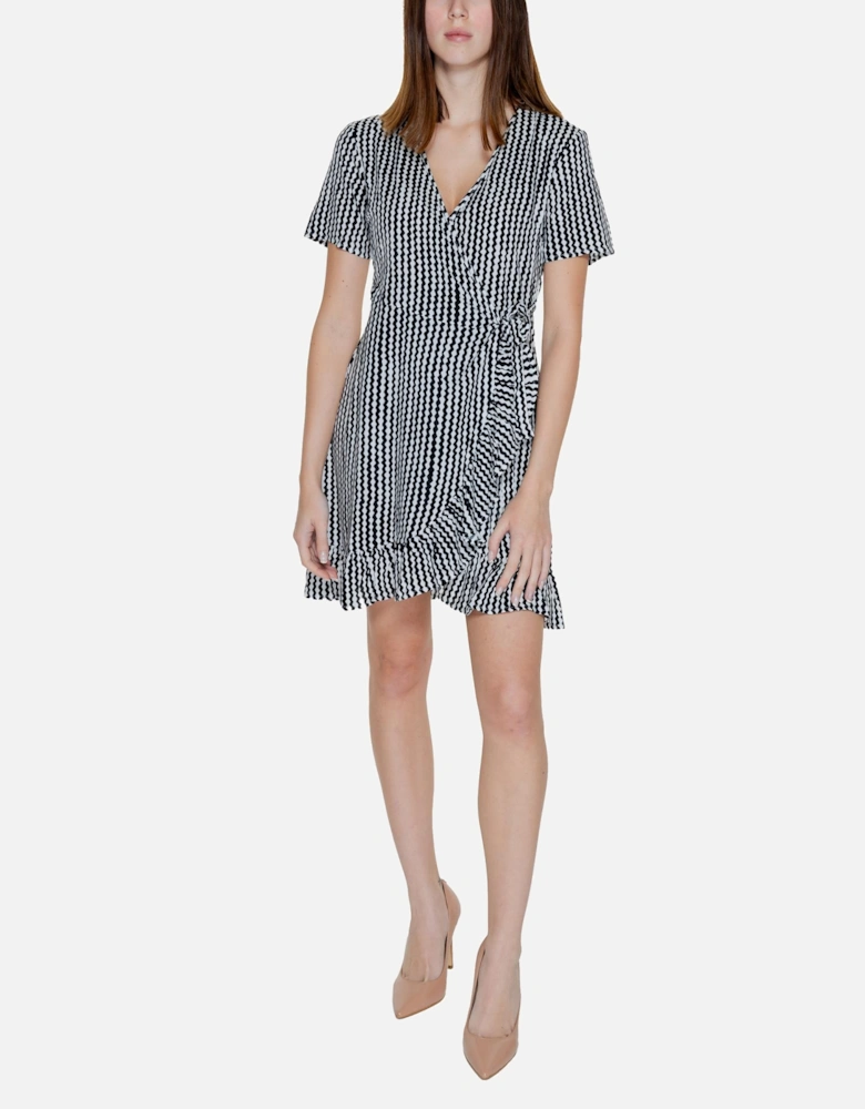Geometric V-Neck Short Sleeve Black Dress Women Dresses