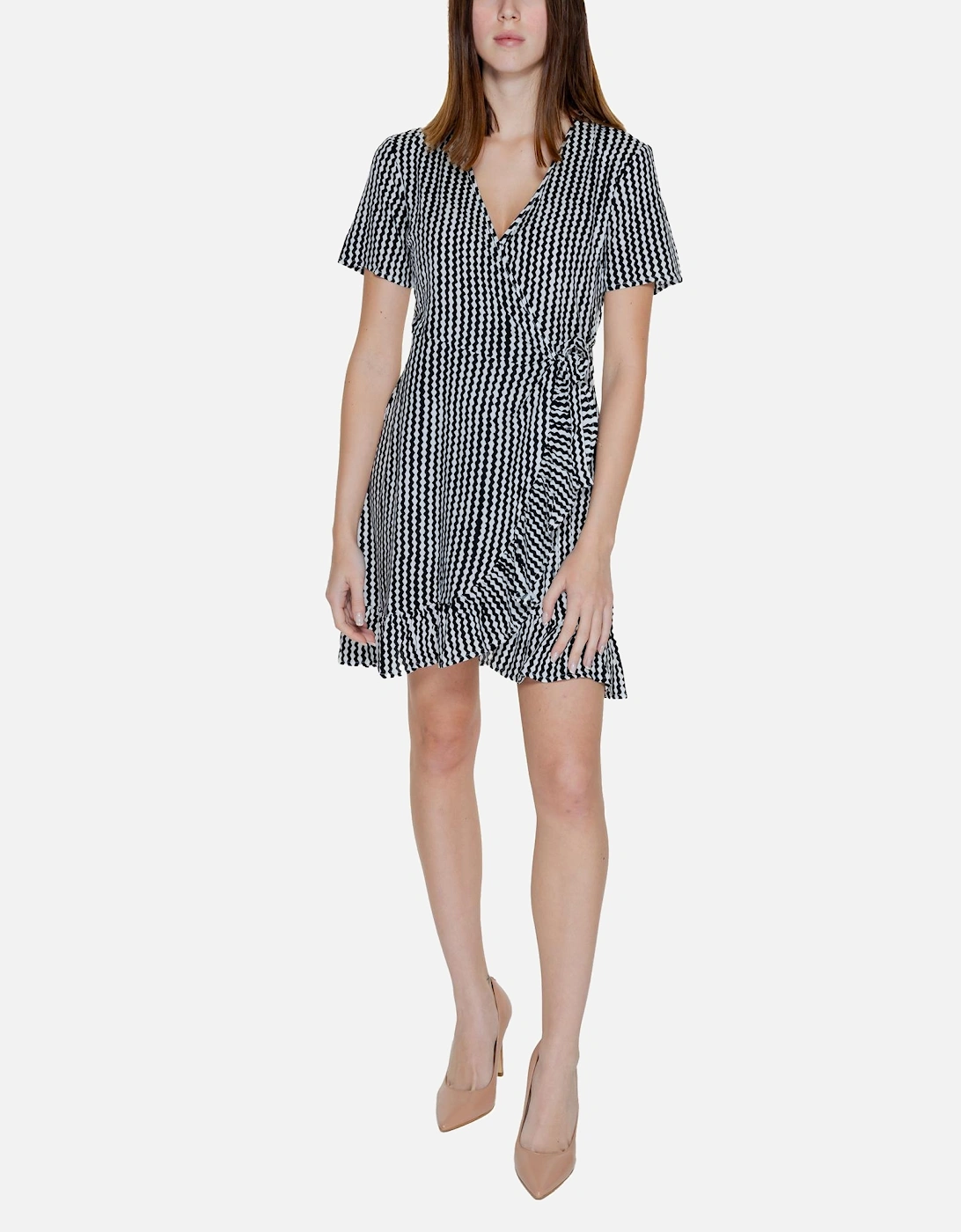 Geometric V-Neck Short Sleeve Black Dress Women Dresses